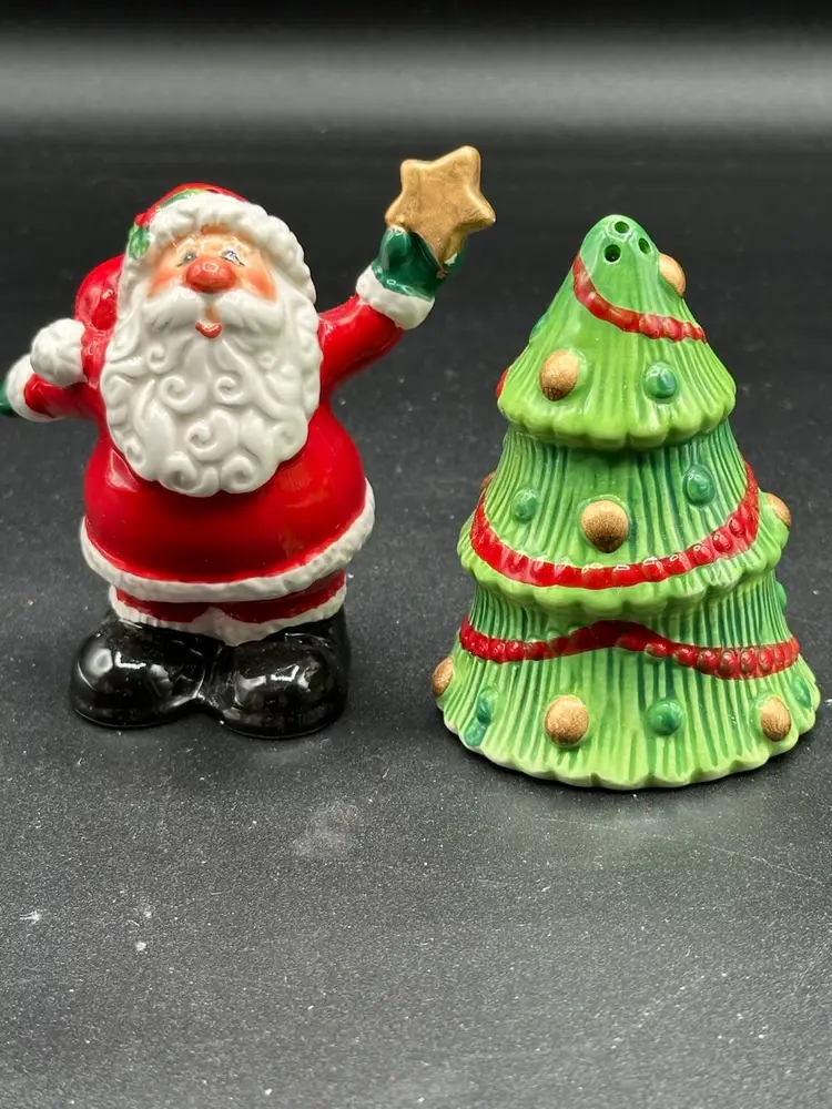 Fitz And Floyd Salt Pepper Shakers Santa Claus Merry Christmas Tree Holiday 2006