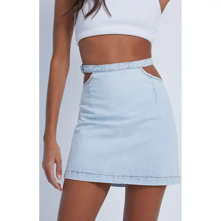NEW-WEWOREWHAT Denim Cut Out Mini Skirt