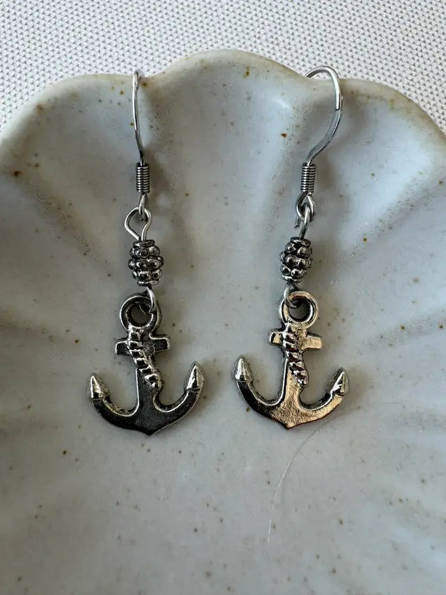 Nautical Anchor Silver Dangle Earrings #62