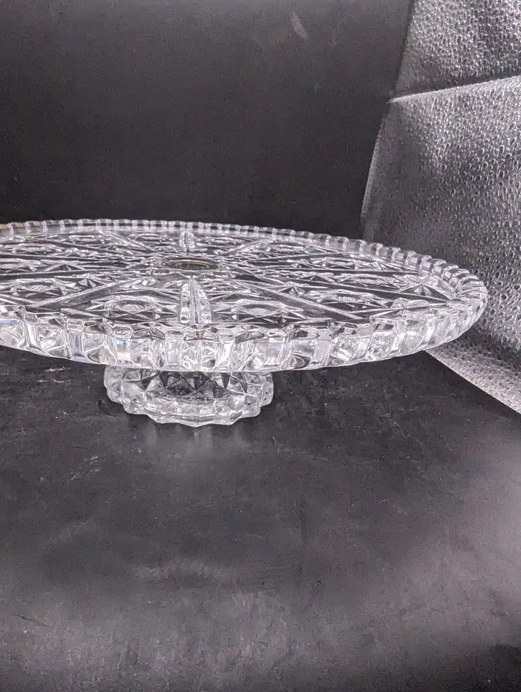 Italian Crystal Glass Cake Stand On Pedestal  8 1/2”