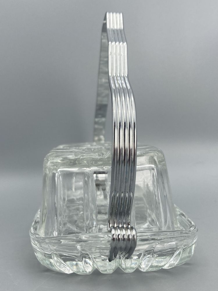Vintage Anchor Hocking Butter Dish w/Lid & Handle Star of David Clear Pressed Glass