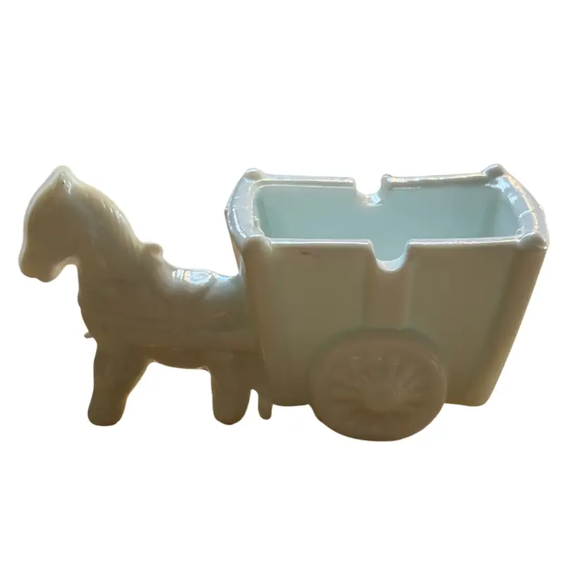 Milk Glass K R Haley Donkey Drawn Cart Ashtray