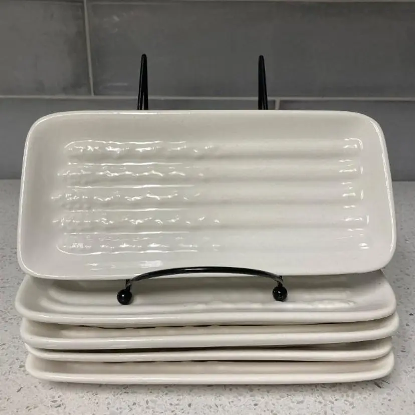 VTG California USA Pottery White Rectangle Asparagus Dishes/Plates-Set of 5