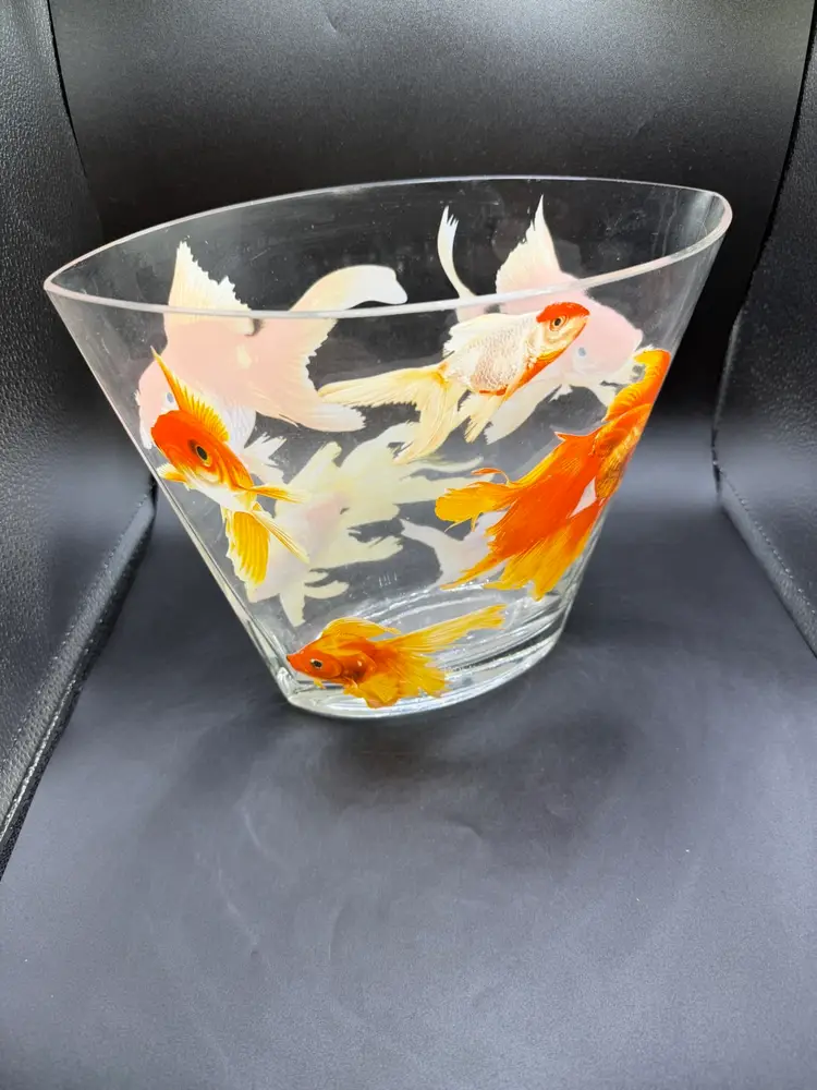 Glass Koi Goldfish Oval Vase-HEAVY Pop Art 9” Tall