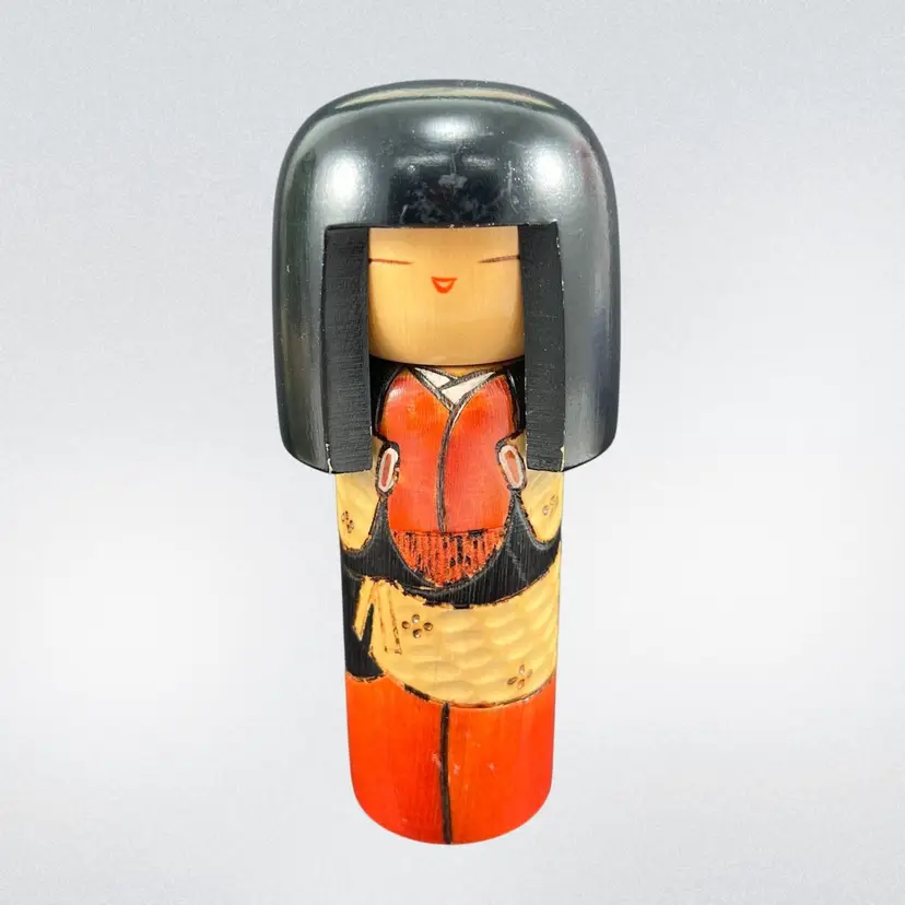 Signed Kokeshi Doll, Vintage Wooden Kokeshi Doll, Handpainted And Carved Japanese Kokeshi Doll, Kokeshi Figurine, Carved Wood Japanese Figurine
