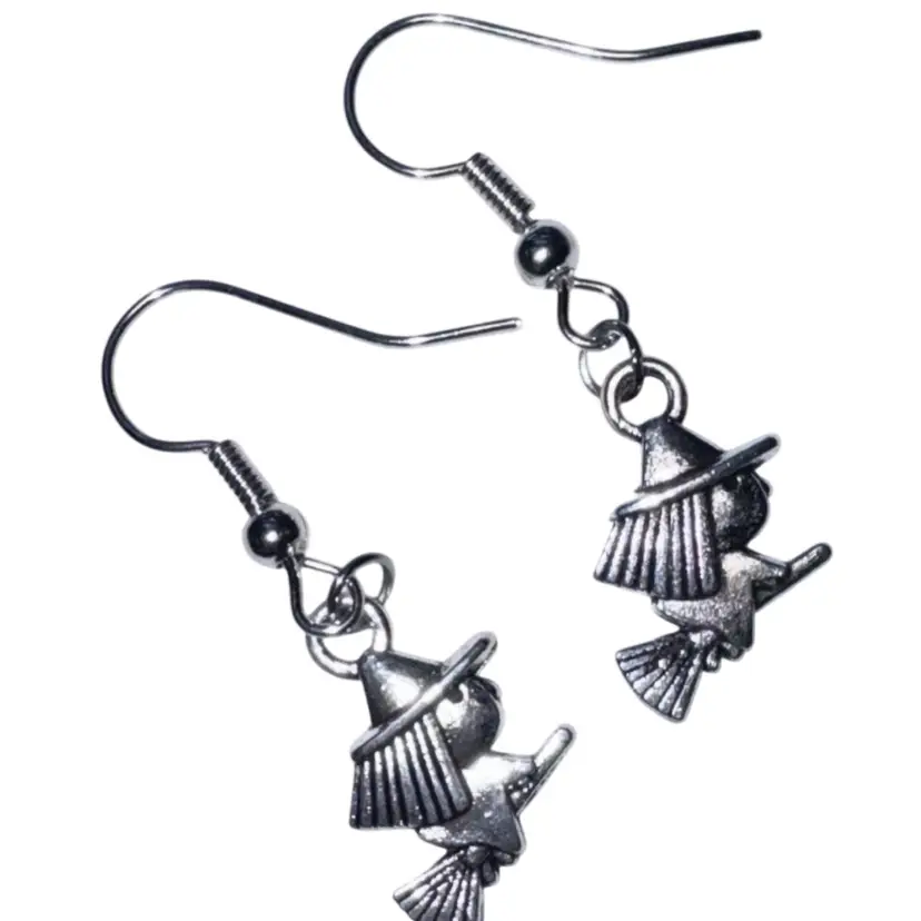 Halloween Witch Broom Charm  Handmade Dangle/Fishhook Earrings