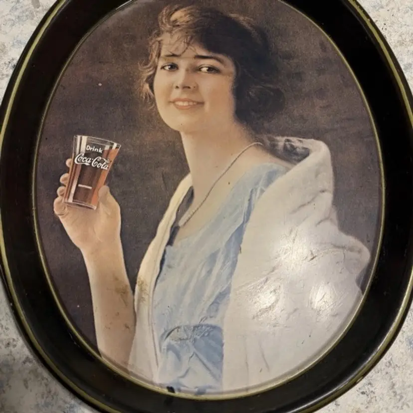 Vintage 1973 Coca Cola Girl in Blue Dress Oval Tray - 15.2” X 12.4”