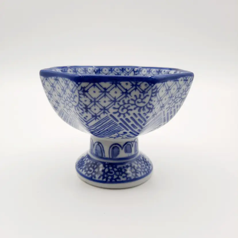 Blue & White Small Pedestal Bowl Dish