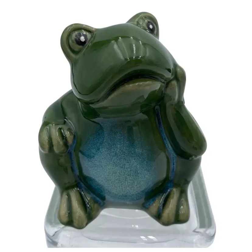 Fairy Garden Forest Figurine, Cute Contemplating Porcelain Frog, 3.5"