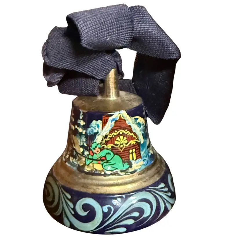 vintage item is a hand-painted brass Christmas bell ornament