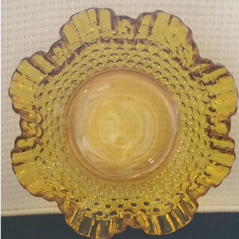 Vintage Kanawha Hobnail Amber Ruffled Bowl