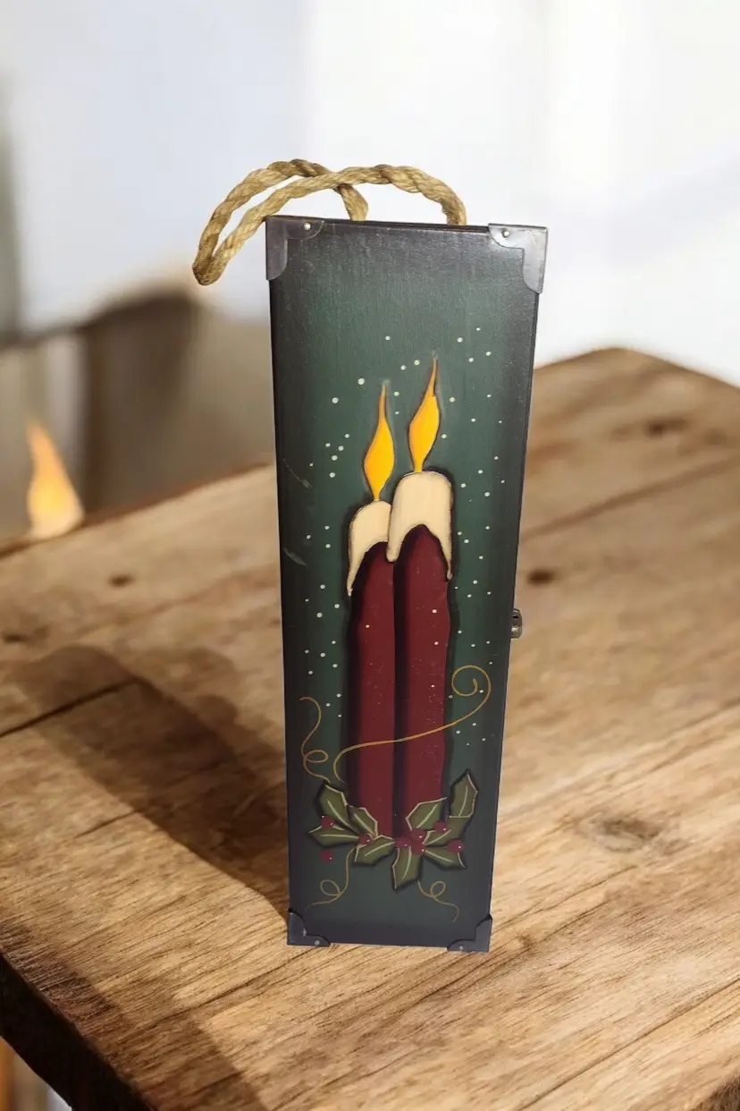 Crazy Mountain Designs Christmas Candles Wooden Keepsake Treasure Box Hanging