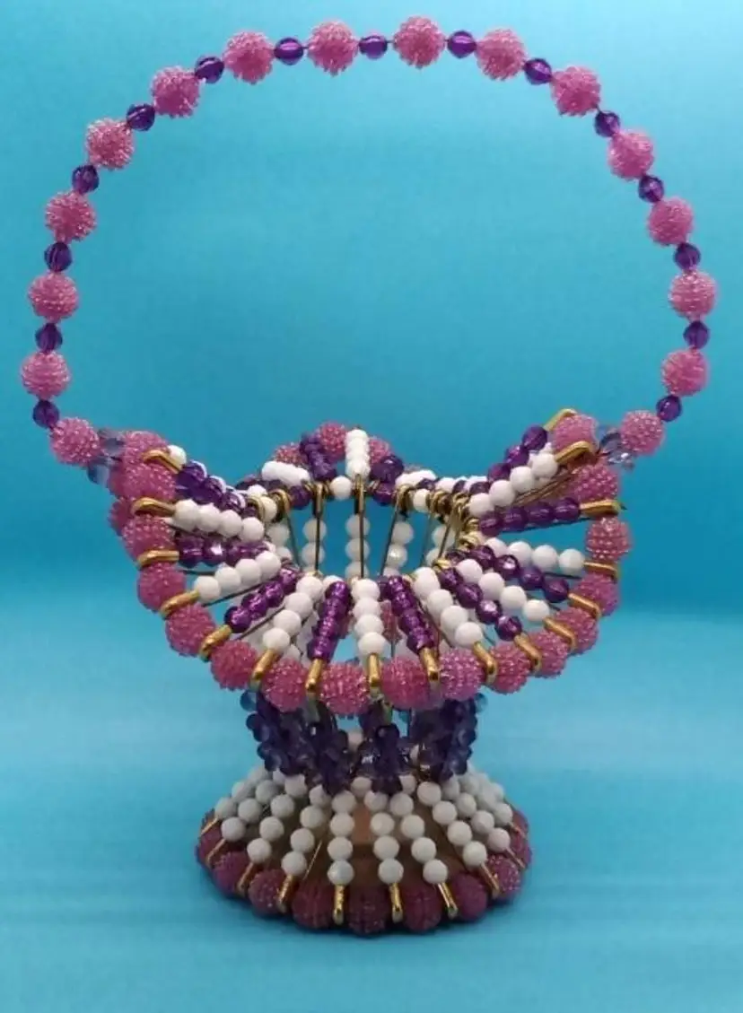 Bead Basket, Safety Pin And Beads Basket