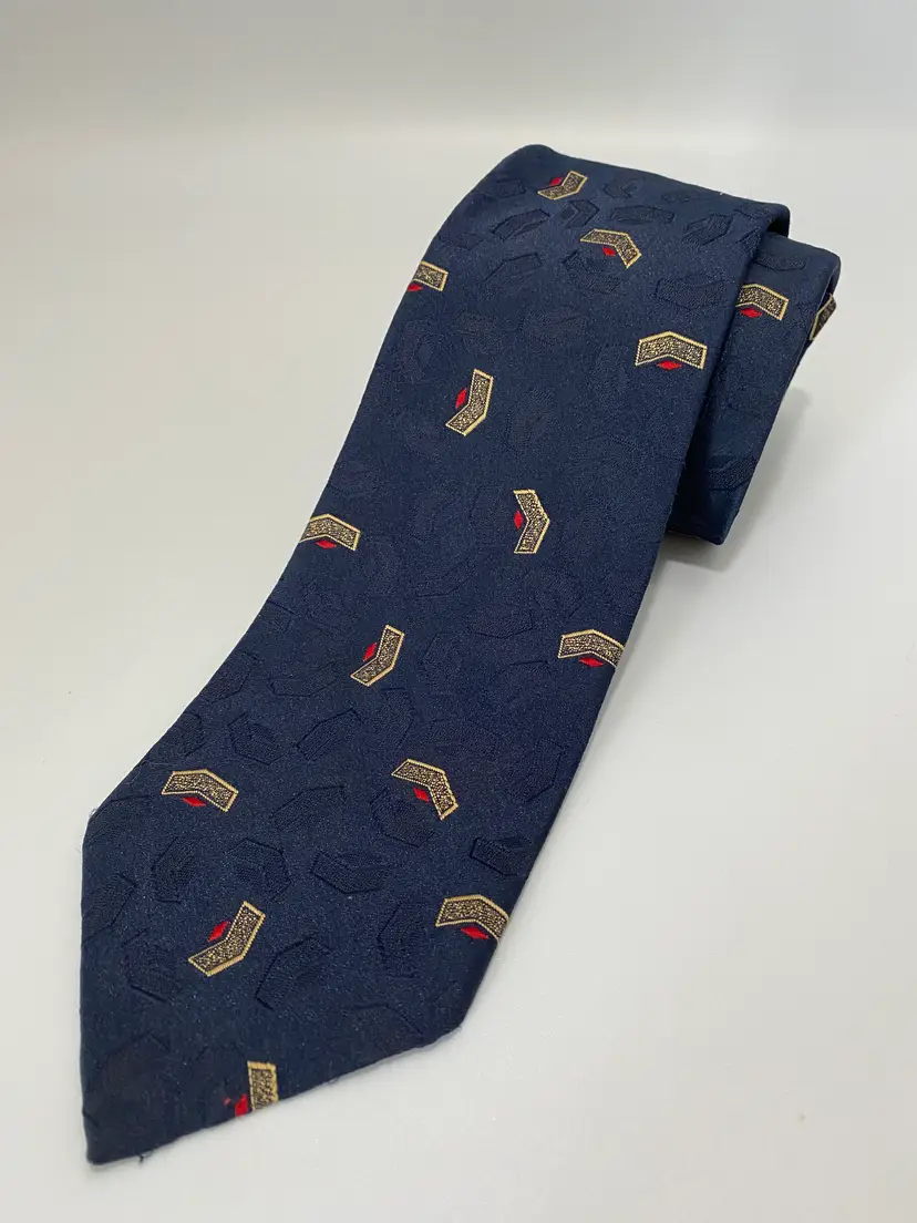 Vintage Thornhill Menswear Blue with Yellow and Red design Tie Polyester/Silk 59.25" x 3.25"