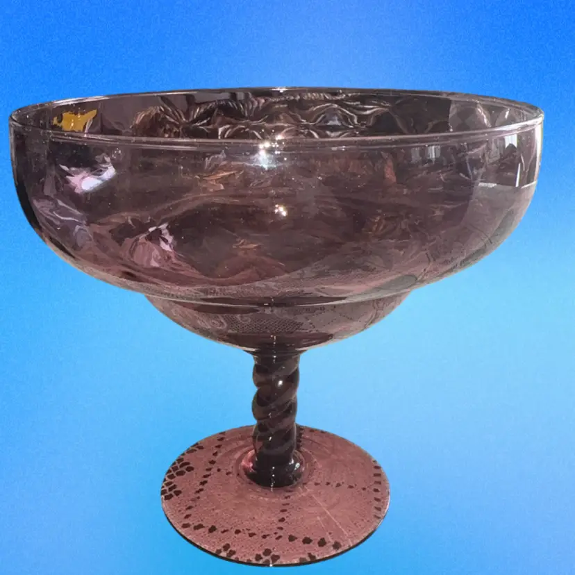 Vintage Empoli Amethyst Glass Twisted Stem Optic Pedestal Compote- Italy