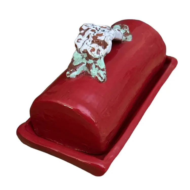 Handmade Holiday Ceramic Butter Dish - Signed by S. Hosley