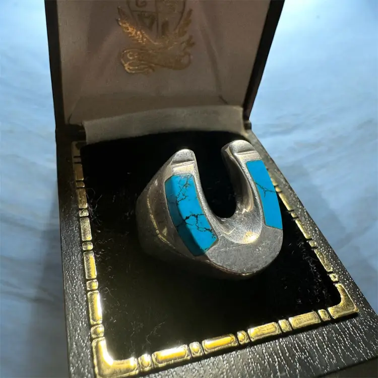 Taxco 925 Turquoise Horseshoe Ring Size 9