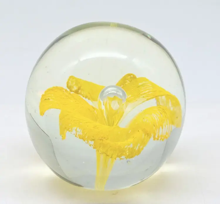 Pretty Vintage Yellow Paperweight 2.5"