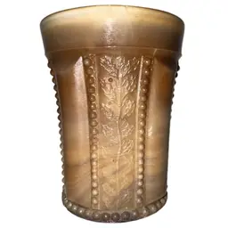 Joe St Clair SLAG Glass Holly Beaded Panel 4”Tumbler Cup Chocolate Caramel Color