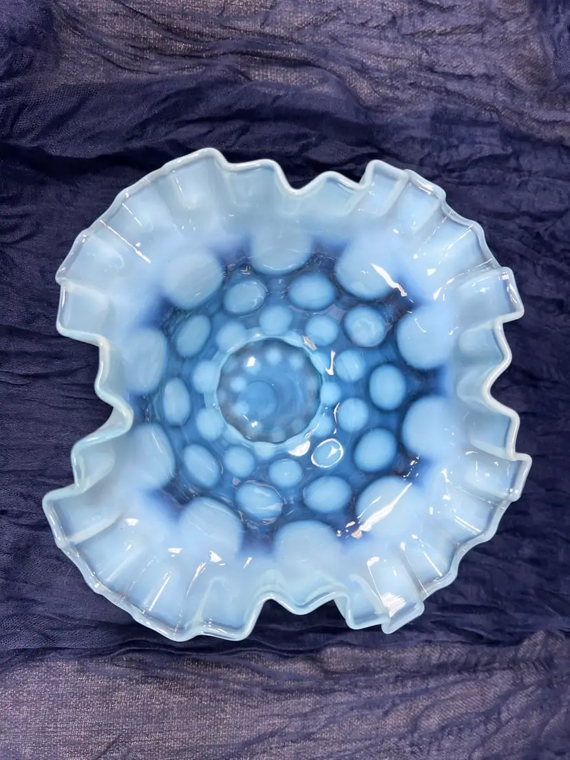 Blue Opalescent Decorative
Vintage Glass Bowl