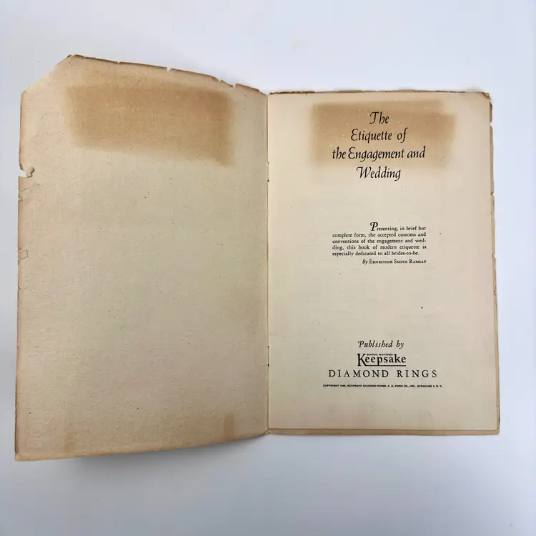 1946 The Etiquette of Engagement & Wedding Pamphlet Pub. Keepsake Diamond Rings