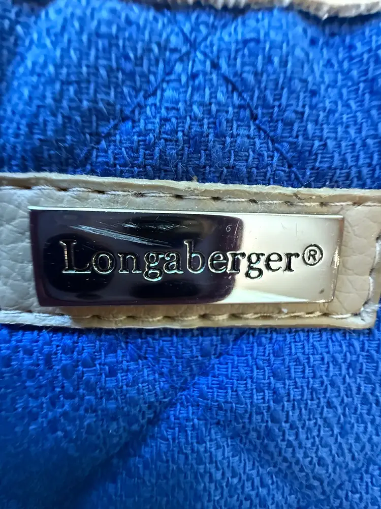 Longaberger Blue and Tan Tote with Nautical Stripes