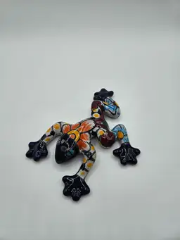 Talavera Blue Frog Colorful Repaired Leg