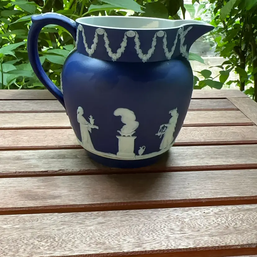 🔔 Antique 1890 Wedgwood Dark Blue Jasperware Pitcher - Late Victorian Era - Size 24