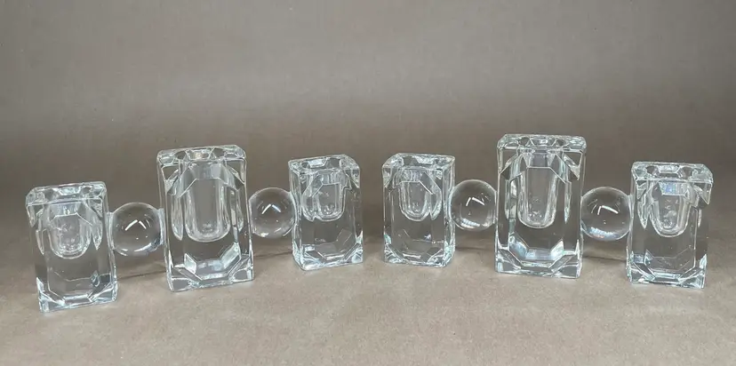 1940s Pitman Dreitzer Baguette ART DECO Candle Holder Glass Geometric Candelabra