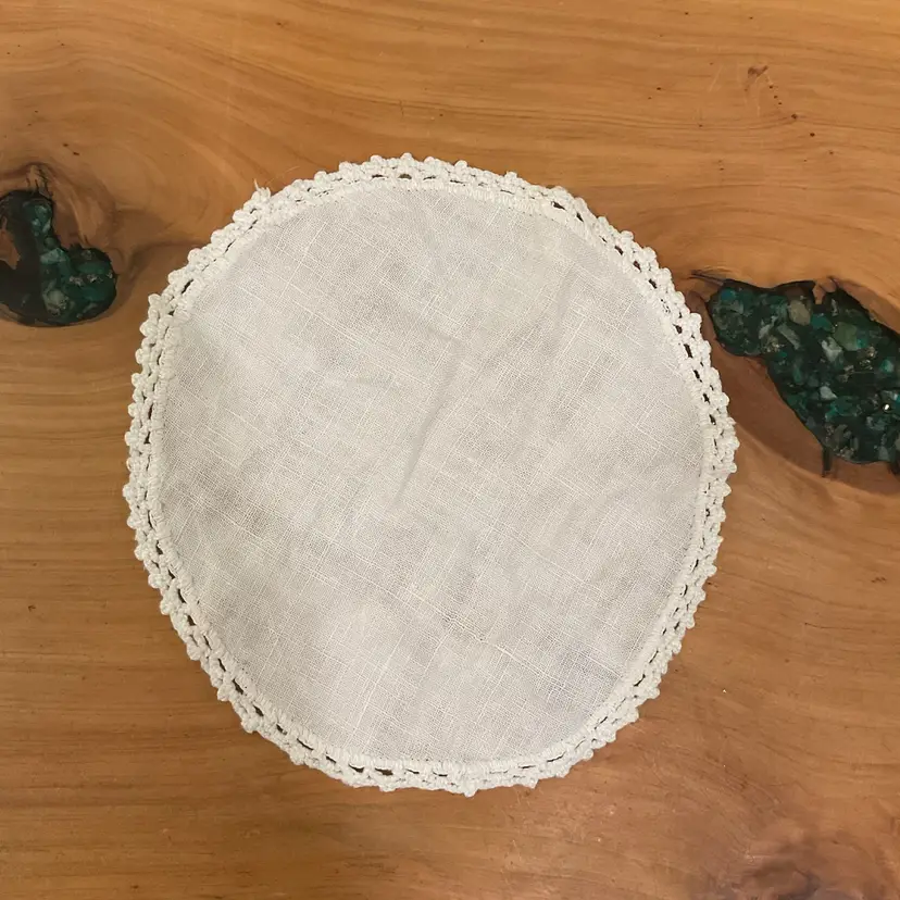 White Small Round Linen Crocheted Doily
