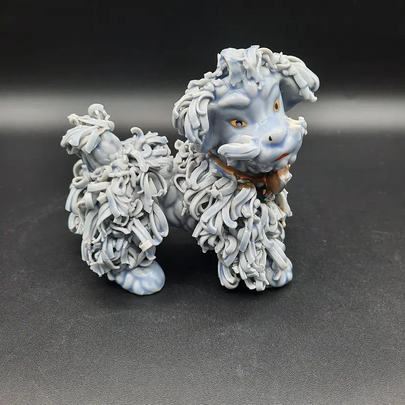 Vintage Spaghetti Foo Dog Poodle Blue Gray AS IS