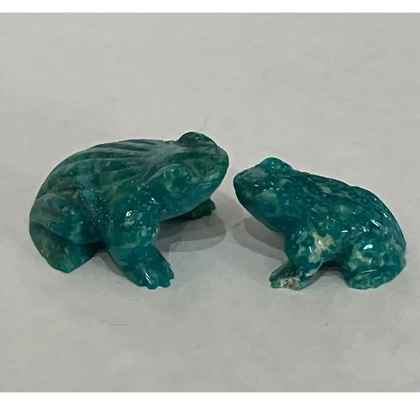 Set Of Two Mini Vintage Hand Carved Green Stone Frogs