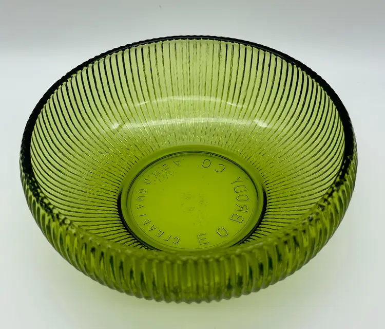 Vintage E.O. Brody olive green ribbed glass bowl,