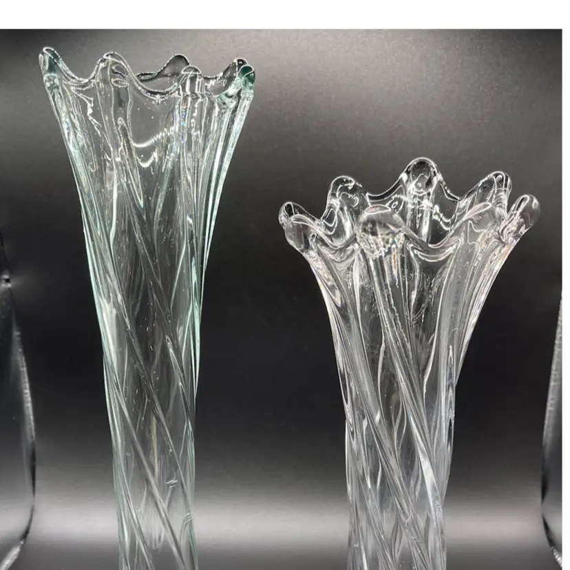 Vintage Dugan Twisted Rib Swung Glass Vases