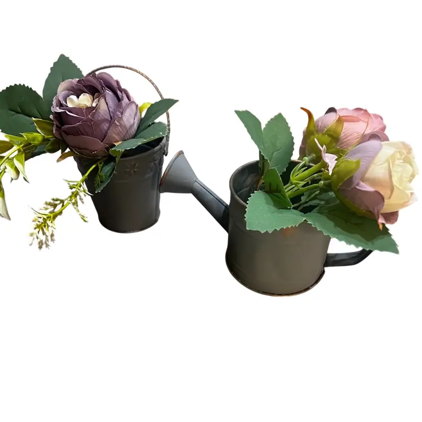 Vintage Mixed set hand painted upcycled metal planters with flowers  Farmhouse Decor Made By Me Drnksuzy OOAK Original