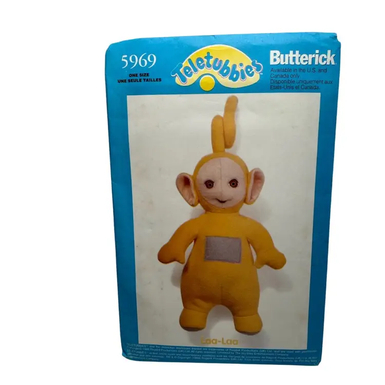 TELETUBBIES LAA-LAA Doll Sewing Pattern With Iron-On Transfer, Uncut/FF Butterick 5969, Vintage 1999.