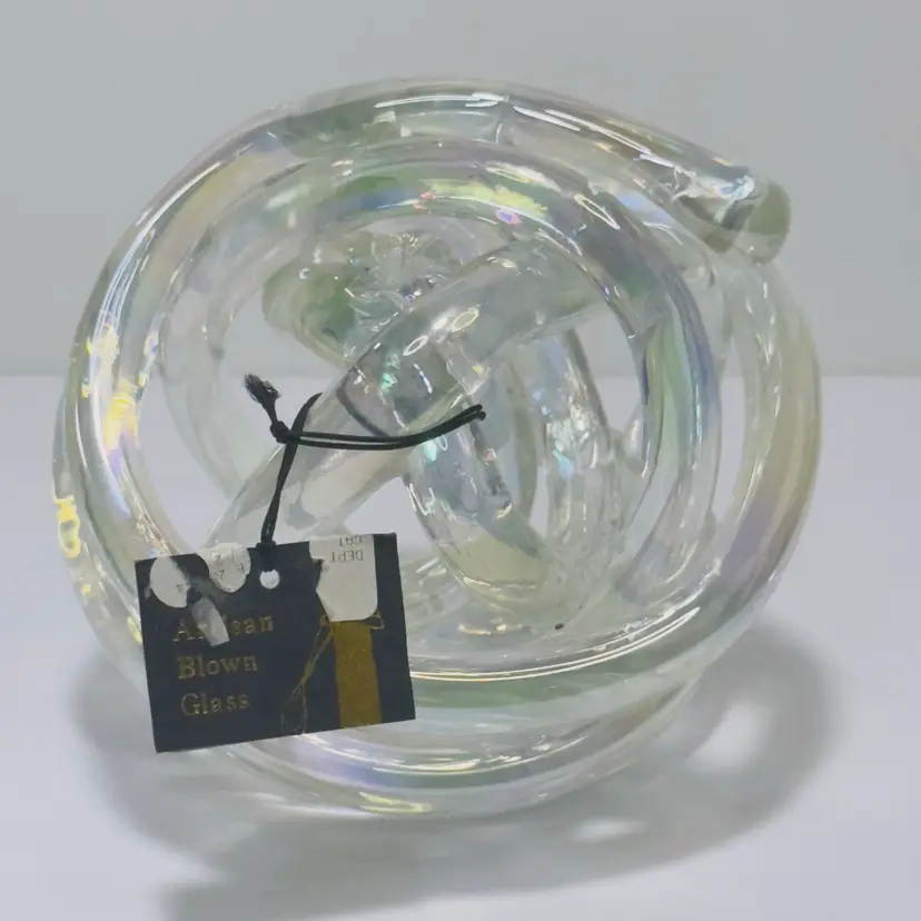 #1148B Twisted White Iridescent Glass Rope Twisted Paperweight Infinity Sculpture