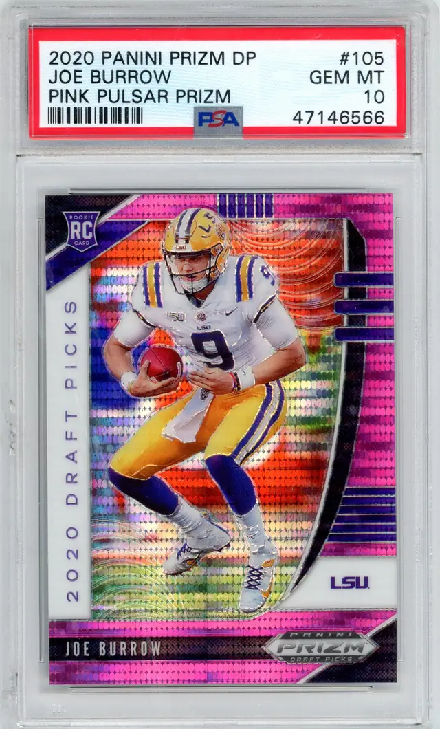 2020 Panini Prizm Draft Picks JOE BURROW RC Rookie #105 Pink Pulsar Prizm PSA 10 GEM MT