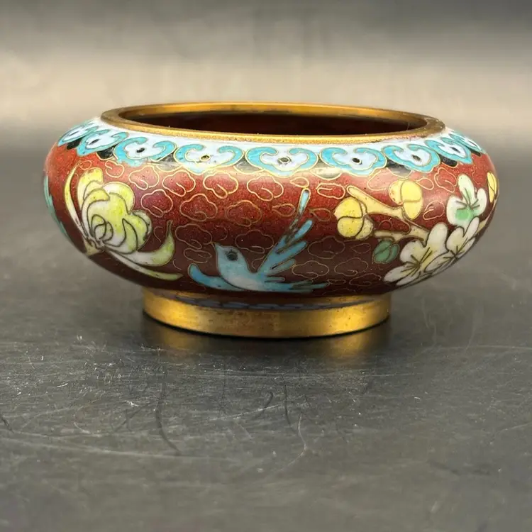 Small Cloisonné Trinket Dish With Floral And Bird Design
