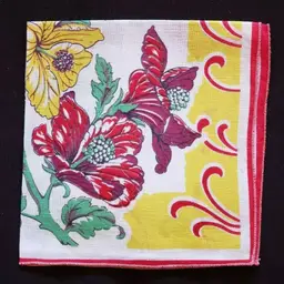 Floral Handkerchief folded With Creases Square red edge
