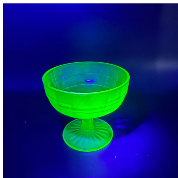 Vintage Green Uranium Glass Ribbed Sherbet Cup