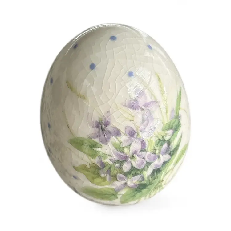 Ceramic Egg Figurine With Flower And Polka Dot Design