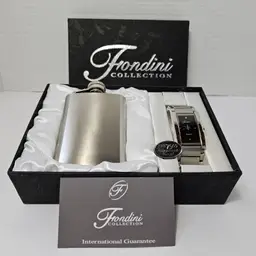 LOT OF 10: NEW Fondini Collection Stainless Steel Quartz Watch & Flask Gift Set