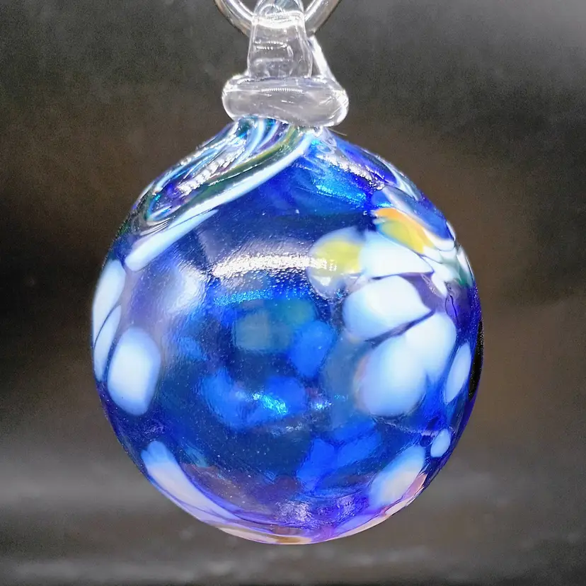 Hand Blown Art Glass Orb Witch Ball Suncatcher Christmas Ornament  2.5" Signed