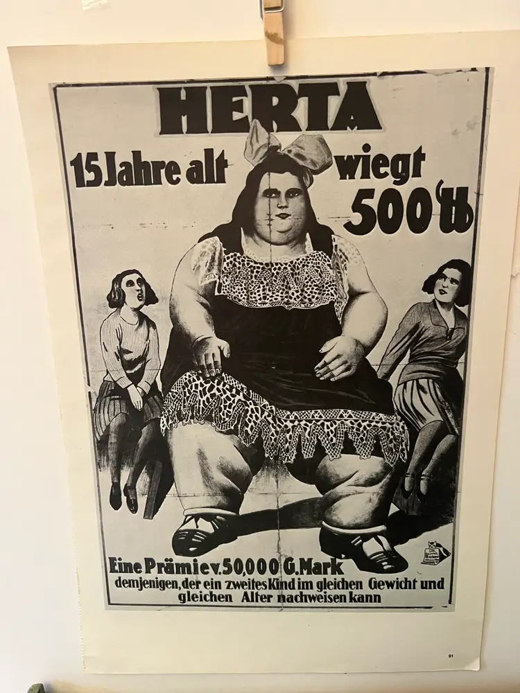 Circus Poster Vintage Ephemera. 500 LB Woman Freak Show Oddity. 16x11." 1970s