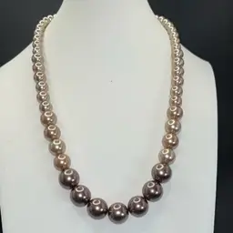 RMN Roman Company For Pearl Necklace, Beige And Mink, Brown, Gold Tone, Lobster Clasp 22” Long