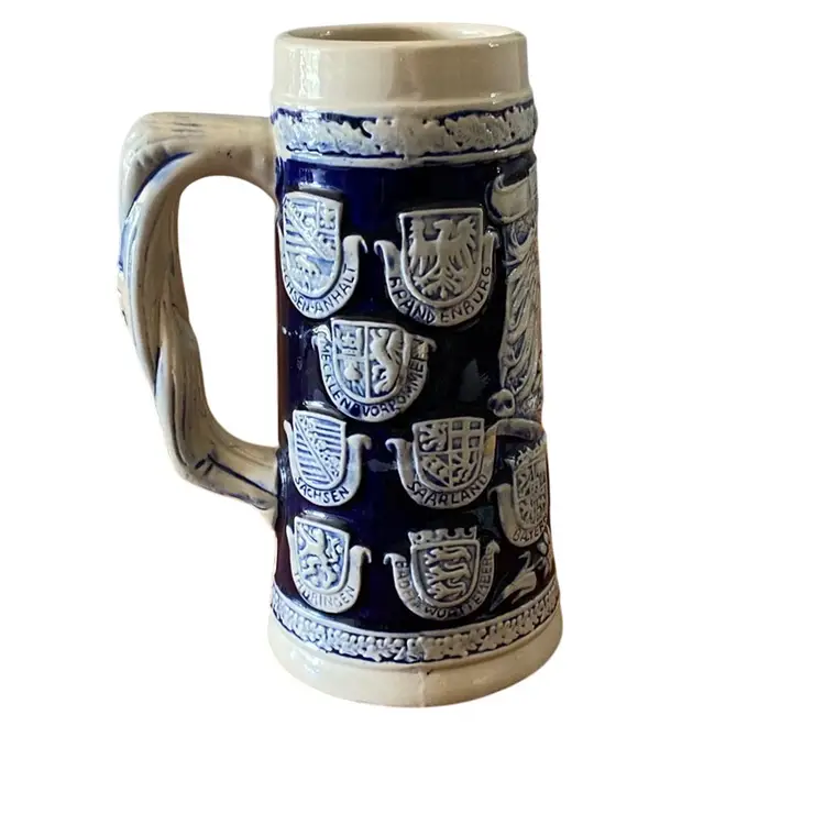 Cobalt Blue Germany Coats Of Arms Engraved Beer Stein