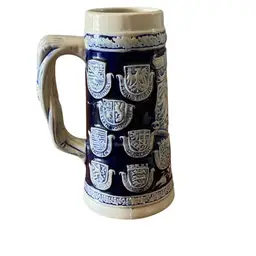 Cobalt Blue Germany Coats Of Arms Engraved Beer Stein