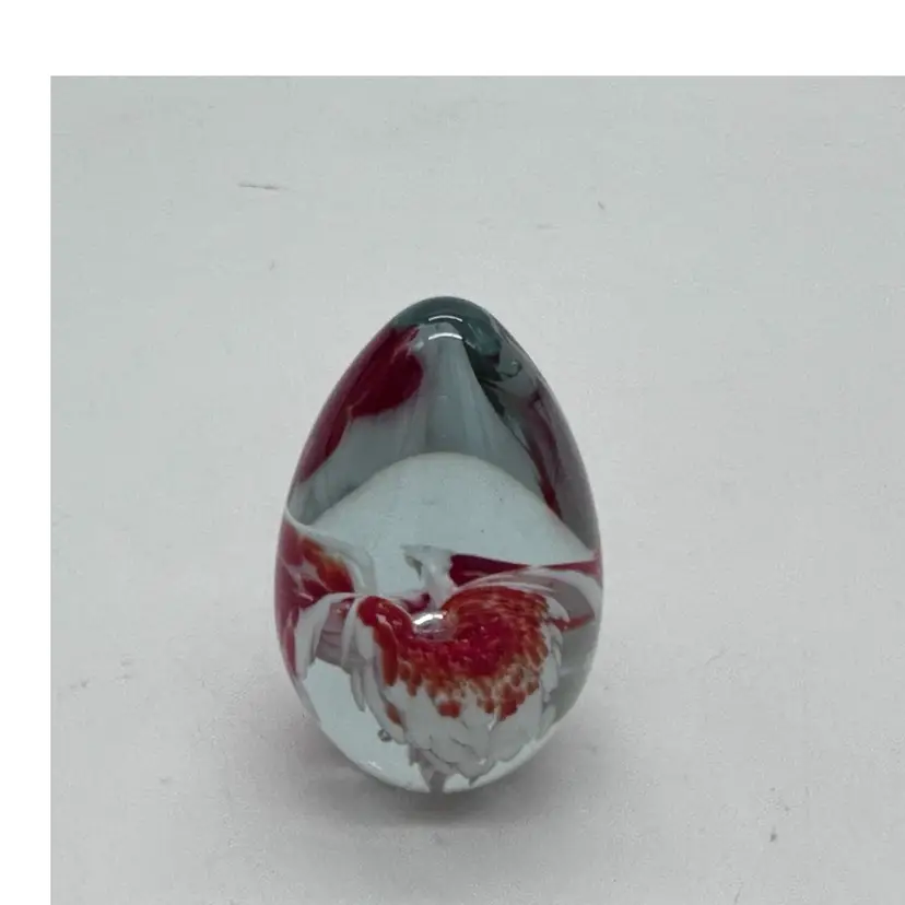 Glass Eye Studio MSH 1988 Ash Art Glass Clear Small Paperweight Red White Flower