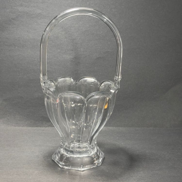 #1499 Vintage, Hensley Colonial Round Handle Clear Lead Glass Basket None-Etched Version “H” Diamond Mark On Bottom